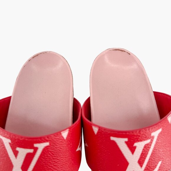Louis Vuitton Bom Dia Slide Sandals Pink Red Monogram Canvas Size 38 US 8 Women - Picture 4 of 15